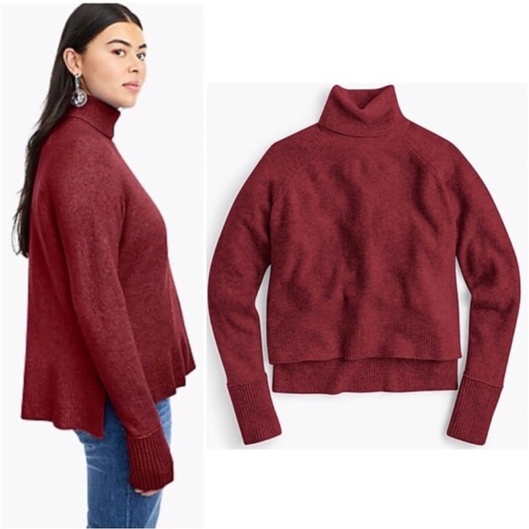 J. Crew Side Slit Supersoft Turtleneck Sweater in Burgundy - Picture 4 of 16
